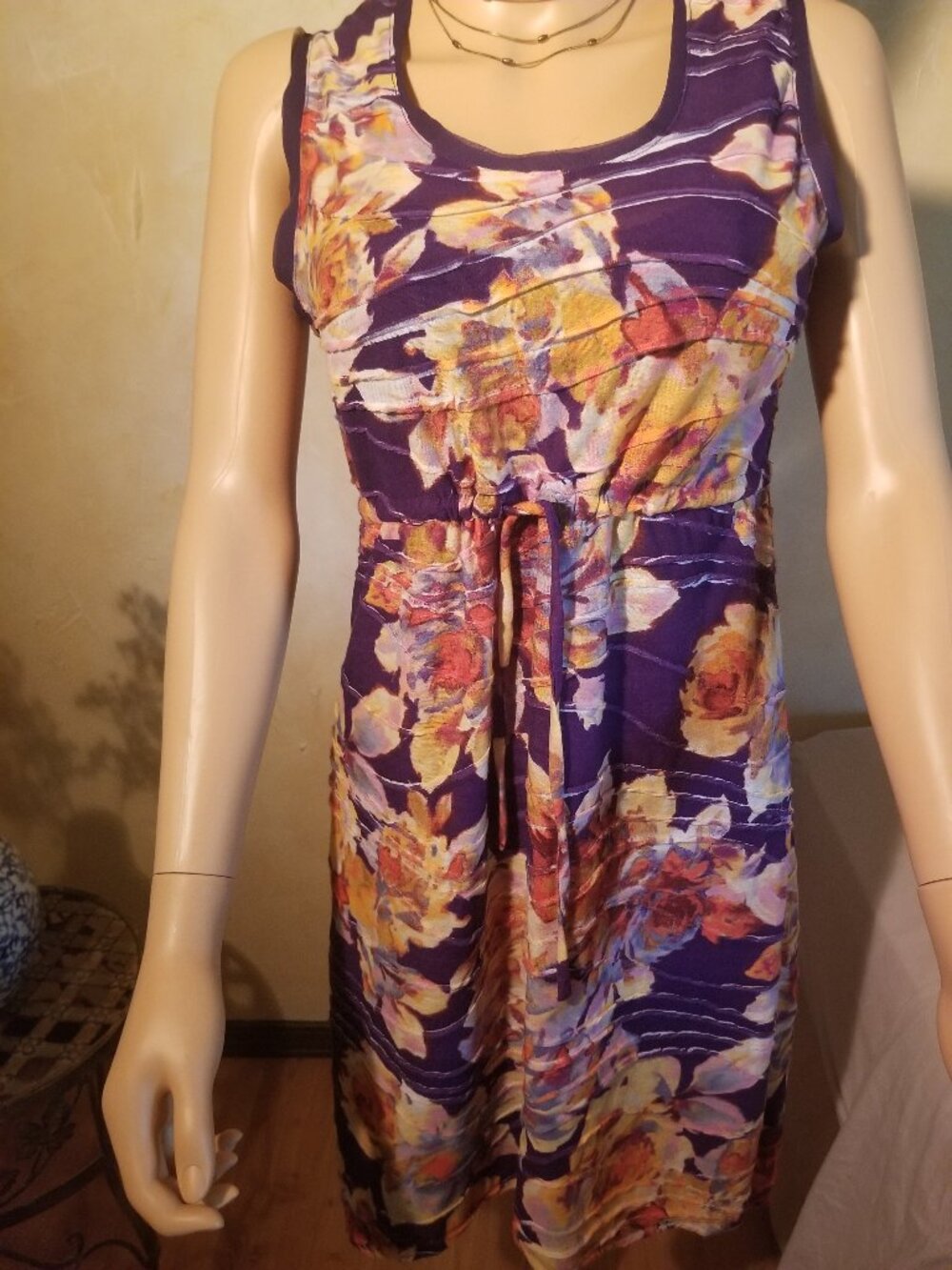 Simply Vera Vera Wang Women’s Sleeveless Dress Multi Purple Floral Size S